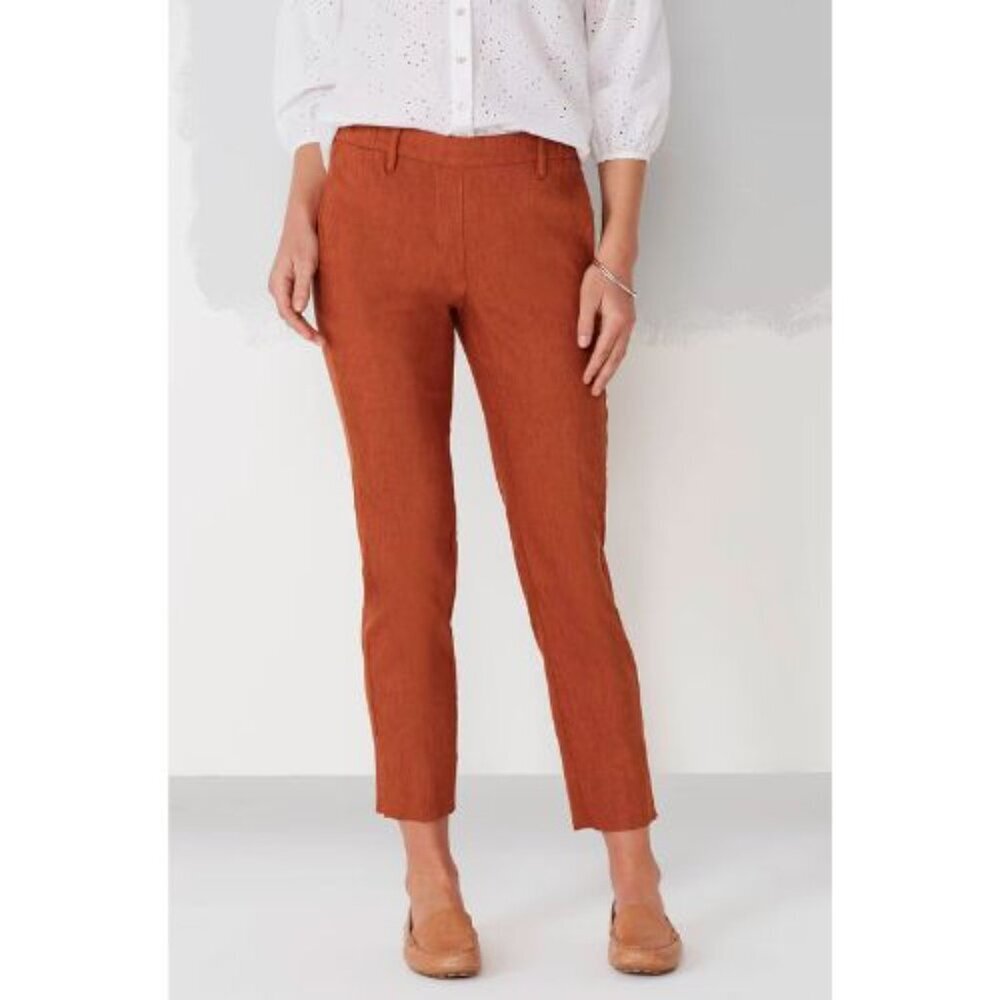 J.Jill Dark Spice Modern Linen-Stretch Slit-Hem Pants Large Petite 54299